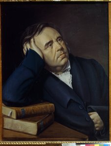 寓言家 I.A. Krylov（1769-1844）的肖像。 彼得·阿列克谢耶维奇·奥列宁 (Pyotr Alexeevich Olenin, 1828-1855) 的作品，纸上粉彩 作者 彼得·阿列克谢耶维奇·奥列宁
