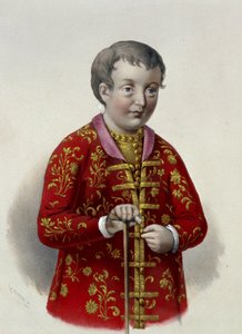 俄罗斯沙皇西蒙·阿列克谢耶维奇大公（1665-1669）。 彼得·费奥多罗维奇·博雷尔（Pyotr Fyodorovich Borel，1829-1898 年）的作品，石版画，约 1860 年。俄罗斯艺术 19 世纪，新古典主义。 俄罗斯国家图书馆，莫斯科。 作者 彼得·费奥多罗维奇·波雷尔（Pyotr Fyodorovich Borel）