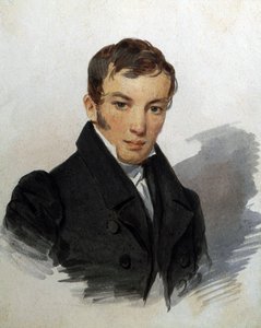 俄罗斯诗人瓦西里-茹科夫斯基（1783-1852 年）肖像。Oeuvre de Piotr (Pyotr) Fiodorovitch Sokolov (Pierre Sokolov) (1791-1848), vers 1820. Aquarelle sur papier.圣彼得堡，A. 普希金纪念博物馆 作者 Pyotr Fyodorovich Sokolov