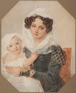 伯爵夫人玛丽亚·尼古拉耶夫娜·沃尔康斯卡娅（1805-1863）和儿子尼古拉的肖像，1826年