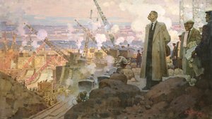马克西姆-高尔基（1868-1936）在水力发电站 "第聂伯河 "建设现场