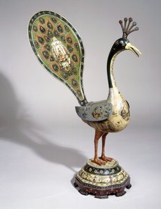 绘有花卉图案的Qajar孔雀和描绘朝臣的绘画图案，十九世纪 作者 卡贾尔学校