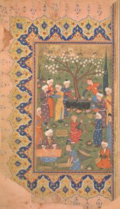 准备中午的饭菜，对开本，来自米尔-阿里-希尔-纳瓦伊的作品集，1580年。 作者 Qasim 