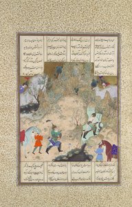 洛克人的最后比武：Gudarz对Piran, Folio 346r from the Shahnama..., ca.1525-30.