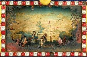 中国皇家敲击、音乐和自动 "花园 "钟，广州工场，乾隆时期（1736-1795），18世纪末（木器、珐琅和镶嵌）。