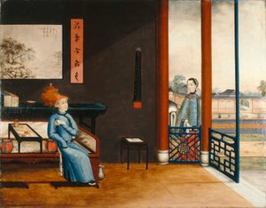 躺在床上读书的绅士，约 1800 年（布面油画） 作者 清代中文学校