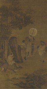 17-18世纪杨素总理和勤奋好学的青年（丝绸面板上的墨水和颜色）