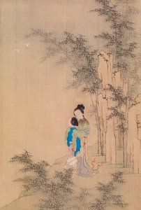 风景中相拥的两个人物 作者 仇英
