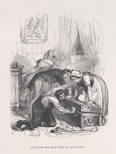 剩下的就是关上那只受祝福的箱子！来自《人类生活的小苦难》，1843年。 作者 奎雄