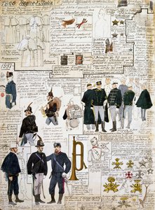 1896-1897年间意大利王国的制服，来自Cenni Codex的图版，水彩军事素描集。 作者 昆图森尼