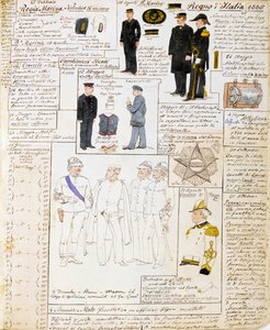 1886年意大利王国的制服，板块来自Cenni Codex，水彩军事素描集。 作者 昆图森尼