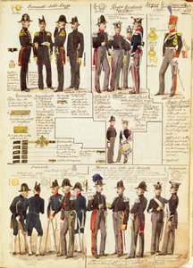 1833 年的皮埃蒙特军队制服。 Cenni Quinto 的彩板 作者 昆图森尼