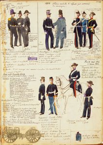 撒丁王国的各种制服，由Quinto Cenni制作，彩色板。 作者 昆图森尼