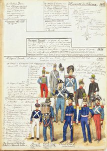 1845年的帕尔马公国的各种制服。Cenni Quinto的彩版 作者 昆图森尼