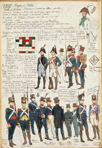 1807年意大利王国的各种军服。Cenni Quinto的彩版 作者 昆图森尼