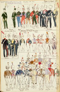 1814年那不勒斯王国的各种军服。Cenni Quinto的彩版 作者 昆图森尼