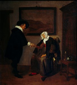 Quiringh Gerritsz Van Brekelenkam（约 1620-1668 年）的咨询绘画。 太阳 0.57x0.52 米
