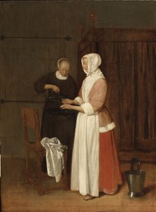 一个女人洗手，1662年（橡木油） 作者 Quiringh Van Brekelenkam