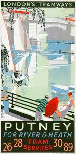 普特尼，为河和希思"，伦敦郡议会LCC电车公司的海报，1932年 作者 射频福特