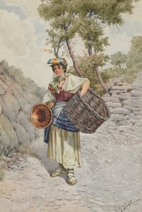 石头路上的农家女，19世纪。 作者 R·吉利