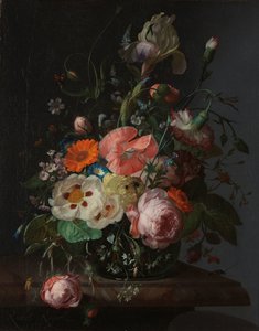 大理石桌面上的花朵静物画 作者 Rachel Ruysch