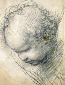 小天使的头（黑色粉笔和纸上的木炭） 作者 拉斐尔（Raffaello Sanzio Raphael）