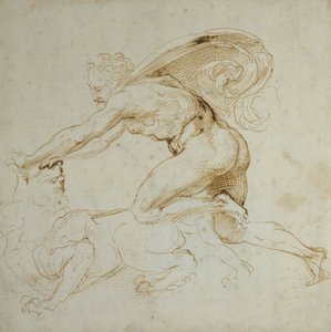 赫拉克勒斯压倒狮子（白纸上的钢笔和棕色墨水） 作者 拉斐尔（Raffaello Sanzio Raphael）