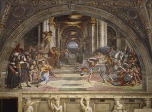 从寺庙驱逐Heliodorus，Stanza di Eliodoro，1511-12 作者 拉斐尔（Raffaello Sanzio Raphael）