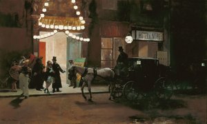 离开假面舞会 - 马德拉索-加雷塔，雷蒙多-德（1841-1920 年） - 约 1885 年 - 木板油画 - 49x80,5 - 马拉加卡门-蒂森博物馆