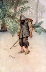 丹尼尔·笛福为《鲁宾逊漂流记》绘制的插图（彩色平版印刷）