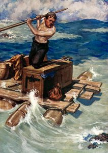 丹尼尔-笛福为《鲁滨逊漂流记》绘制的插图（彩色石版画）
