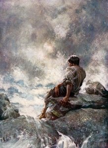 丹尼尔-笛福为《鲁滨逊漂流记》绘制的插图（彩色石版画）