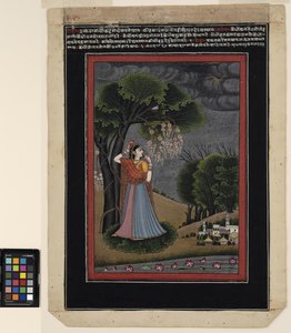 Nayika渴望她心爱的人，约1790年（纸上的不透明水彩和金色） 作者 拉姆·莫拉