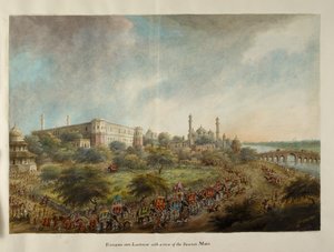 黑斯廷斯勋爵一行乘坐大象进入勒克瑙城，约 1814-15 年（纸面水彩画）