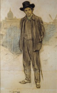 巴勃罗-毕加索肖像 - 拉蒙-卡萨斯（1866-1932 年）作品 - 约 1900 年 - 纸上粉彩 - 69x44,5 - 巴塞罗那加泰罗尼亚国家艺术博物馆