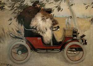 拉蒙-卡萨斯和佩雷-罗梅乌在一辆汽车里 - 卡萨斯，拉蒙（1866-1932） - 1901 - 布面油画 - 208x291 - 巴塞罗那加泰罗尼亚国家艺术博物馆