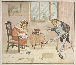 来自&39;A Frog他会A-Wooing Go&39;的插图，酒吧。作者：Frederick Warne und Co. 作者 伦道夫·卡尔德科特