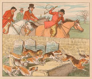 随着猎犬的出现，c1883。 作者 Randolph Caldecott