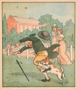 伊斯灵顿的好人被狗咬了，大约在1879年。 作者 Randolph Caldecott