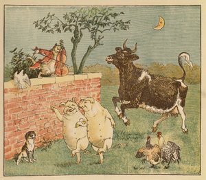 猫与小提琴和牛 - 嘿Diddle Diddle的插图