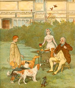 农夫男孩和他的主人狗，c1881。 作者 Randolph Caldecott