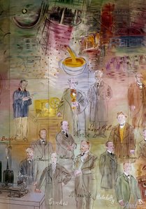 La Fee Electricite，细节：Emile Baudot、Samuel Morse、William Thomson（开尔文勋爵）、Jules Francois Joubert、Wilhelm Conrad Rentgen、Eleuthere Mascart、Wilhelm Hallwachs、Henri Becquerel、William Crookes、James Clerk Maxwell、Hermann von Hel 的肖像。 作者 拉乌尔·杜菲