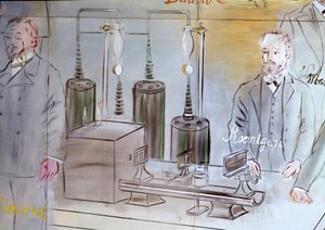 La Fee Electricite，细节：德国物理学家威廉-康拉德-龙根（1845-1923 年）的肖像，1937 年（绘画） 作者 拉乌尔·杜菲