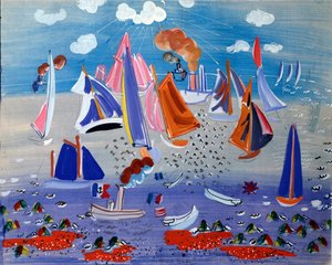 海与船 - 纸上水粉画，约 1930 年