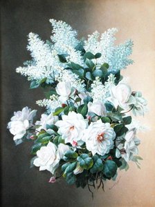 丁香花和玫瑰，约1900年（纸上水粉画） 作者 拉乌尔·德·朗普雷