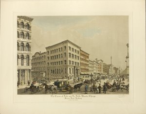 芝加哥湖街和拉萨尔街交汇处，1864 年的海洋银行大楼 作者 拉乌尔·瓦林