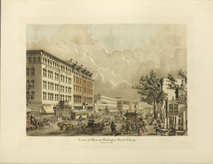 1865 年，芝加哥州街与华盛顿街交汇处 作者 拉乌尔·瓦林