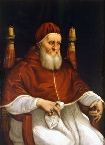 教皇朱利叶斯二世（1503-1513）的肖像。拉斐尔（Raffaello Sanzio）的画作。佛罗伦萨，乌菲兹博物馆。 作者 拉斐尔