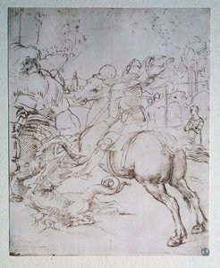 圣乔治与龙 - 素描，约 1505 年 作者 拉斐尔