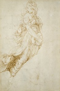 研究 Melpomene 的形象（米色纸上的钢笔和棕色墨水） 作者 拉斐尔